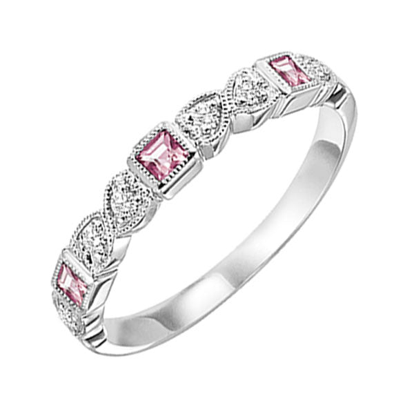 10Kt White Gold Diamond 1/12Ctw & Pink Tourmaline 1/7Ctw Ring