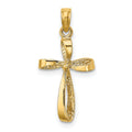 14K 3-D Engraved Polished Twisted Cross Charm