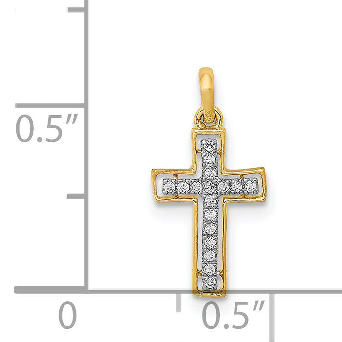 14k and Rhodium 1/20ct. Diamond Cross Pendant