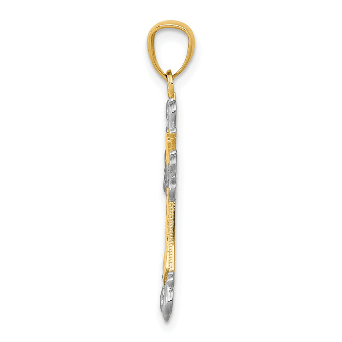 14k and Rhodium D/C Cross Pendant