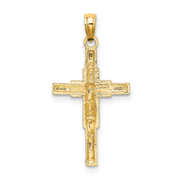 14K Beaded Accent w/ Cross Behind Crucifix Charm
