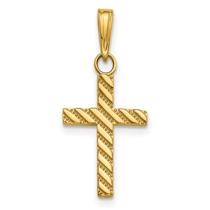 14K Beaded and Polished Cross Charm