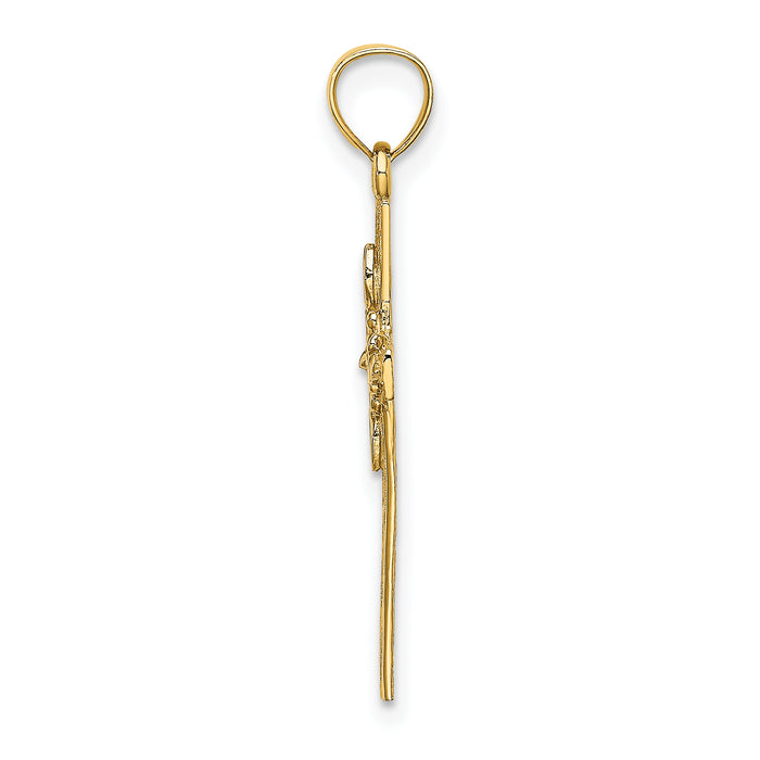 14K Cross w/ Flower Charm