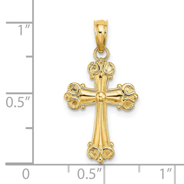 14K Cross W/ Scroll Tips and Button Center Charm