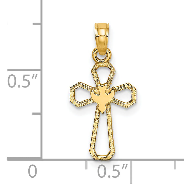 14K Cut-Out Cross w/ Dove Charm