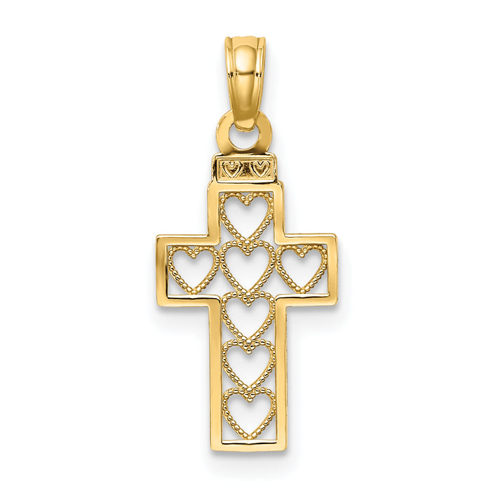 14K Cut-Out Heart Design Cross Charm