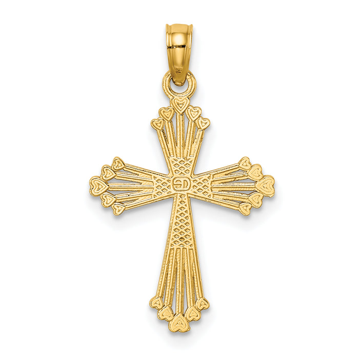 14K Cut-Out Stripes Cross w/ Heart Charm