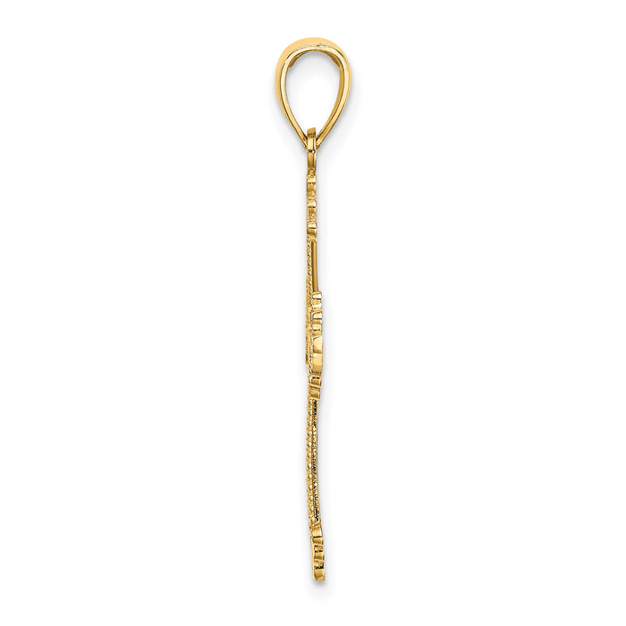 14K D/C and Cut-Out Stripes W/ Heart In Center Cross Charm