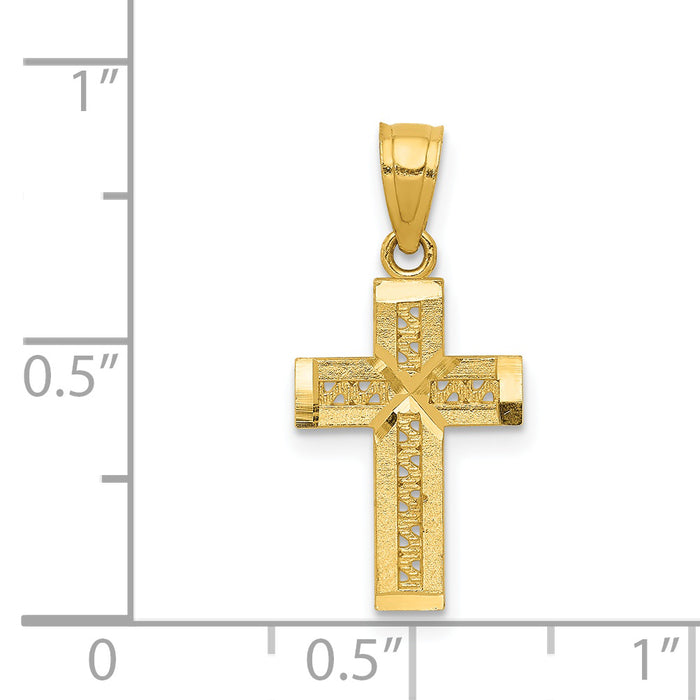 14k Diamond-cut Cross w/X Center Pendant