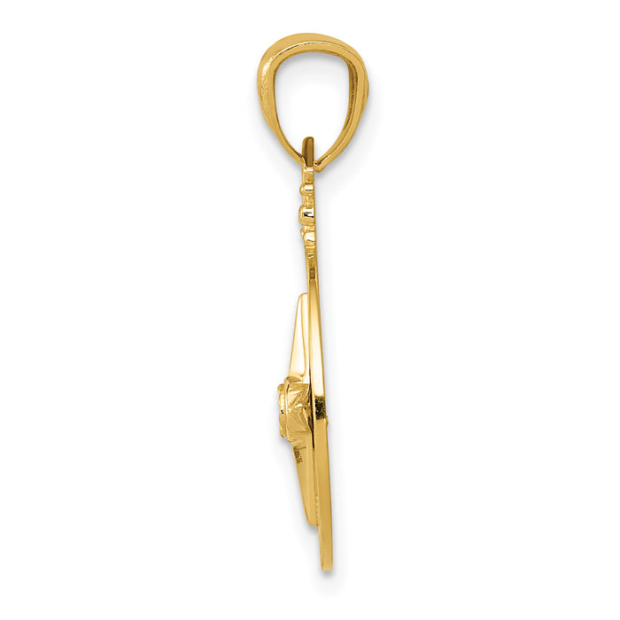 14k Diamond-cut Polished Compass Pendant
