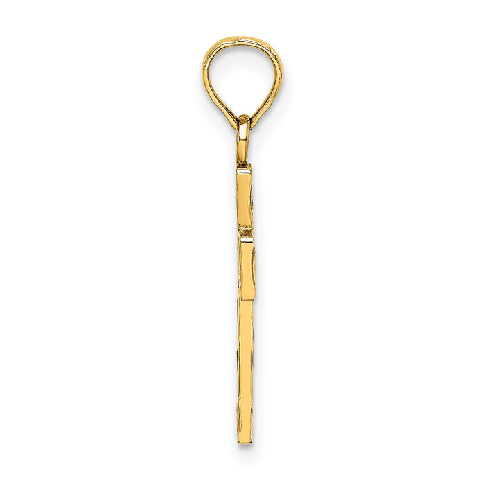 14K Enameled W/ Flower Cross Charm