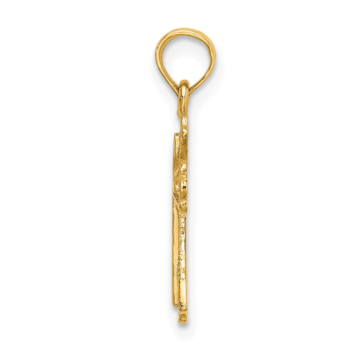 14K Engraved Small Cross w/ X  Center Charm