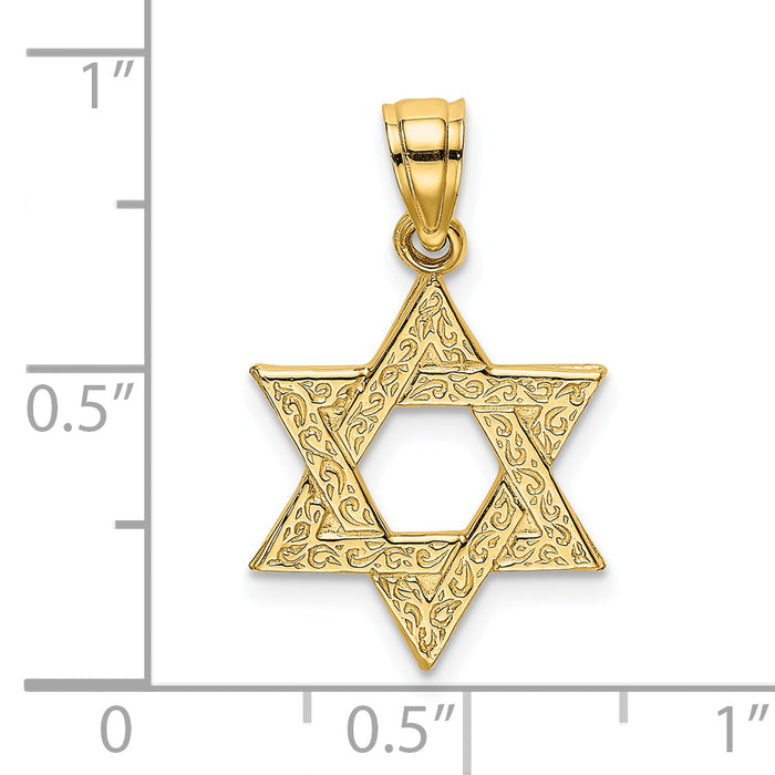 14K Engraved Swirls Star Of David Charm
