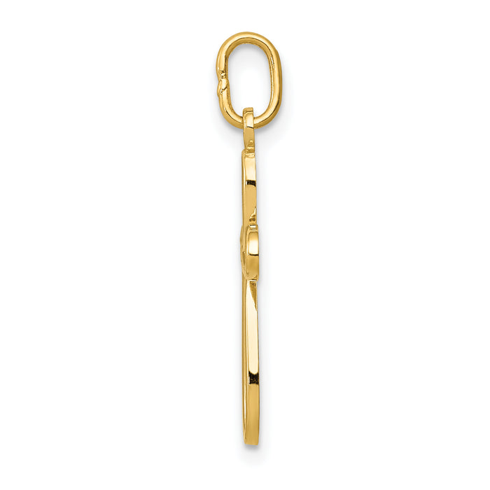 14k Gold Polished Small Ribbon Cross Pendant