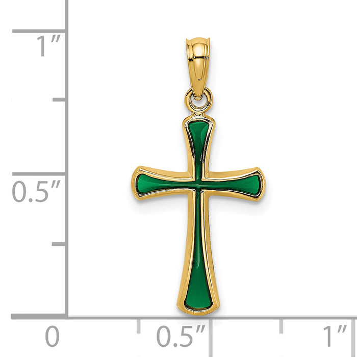 14K Green Enameled Tapered Cross Charm