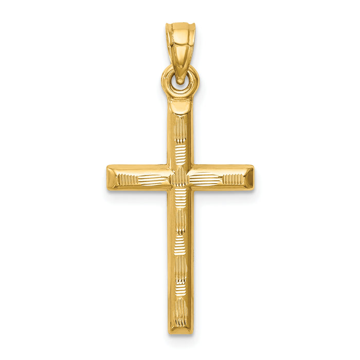 14k Hollow Diamond-cut Cross Pendant