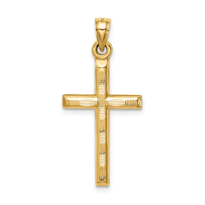 14k Hollow Diamond-cut Cross Pendant