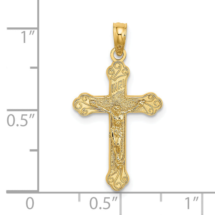 14K Inri Crucifix W/ Scroll Tips Charm
