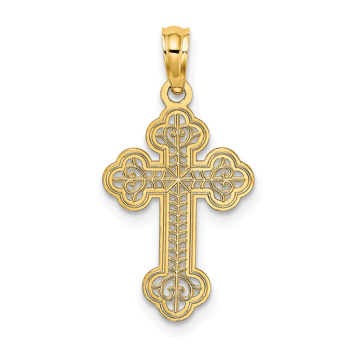 14K Lace Center Budded Cross Charm