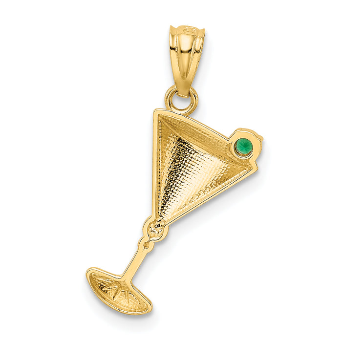 14k Martini Glass with Green CZ Olive Pendant