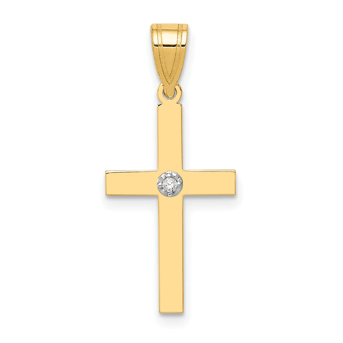 14k Polished .01ct. Diamond Cross Pendant