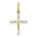 14k Polished and Beaded Fancy CZ Cross Pendant