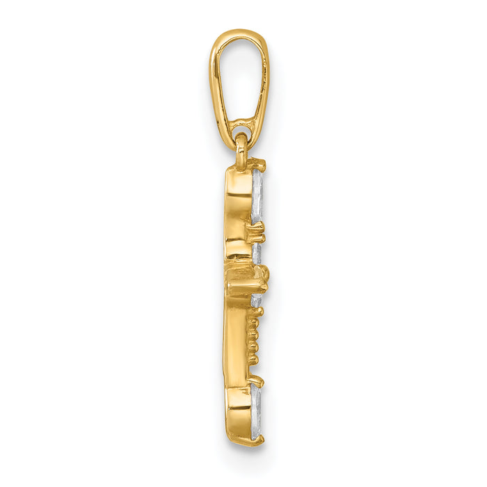 14k Polished and Beaded Fancy CZ Cross Pendant
