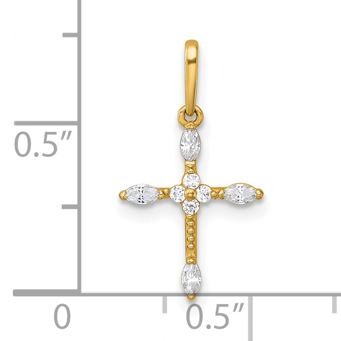 14k Polished and Beaded Fancy CZ Cross Pendant