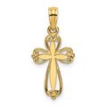 14K Polished and Cut-Out Engraved Cross Charm