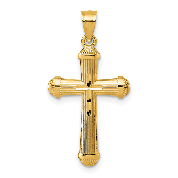 14k Polished and D/C Grooved Cross Pendant