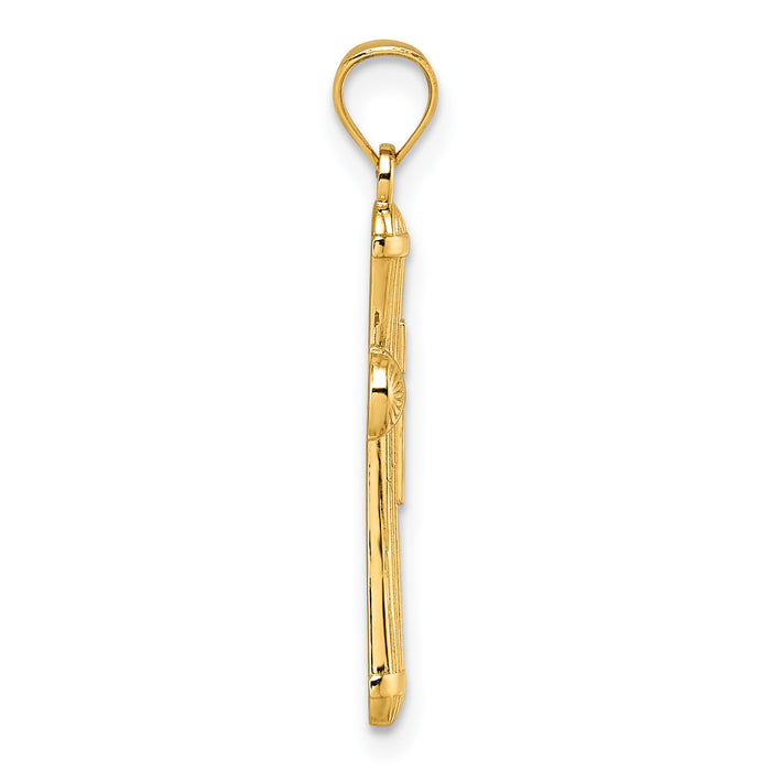 14k Polished and D/C Grooved Cross Pendant