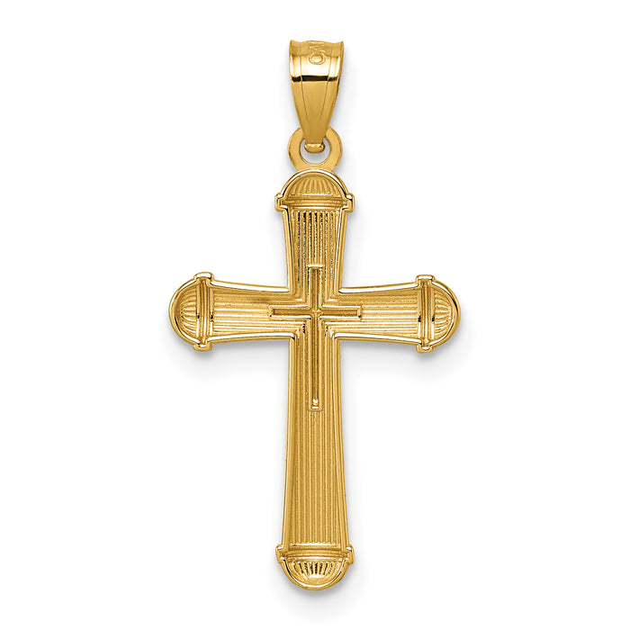 14k Polished and D/C Grooved Cross Pendant