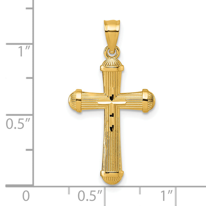 14k Polished and D/C Grooved Cross Pendant