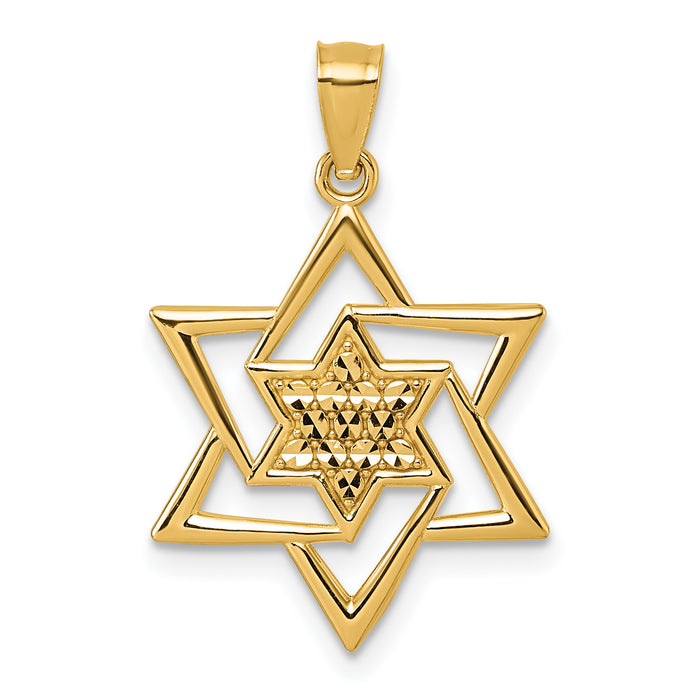 14k Polished and D/C Star Of David Religious Pendant