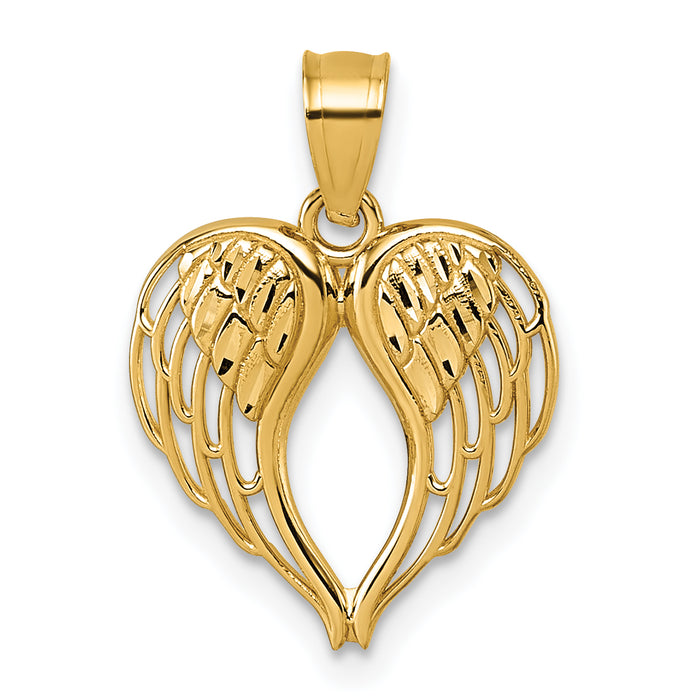 14k Polished and D/C Wings In Heart Shape Pendant