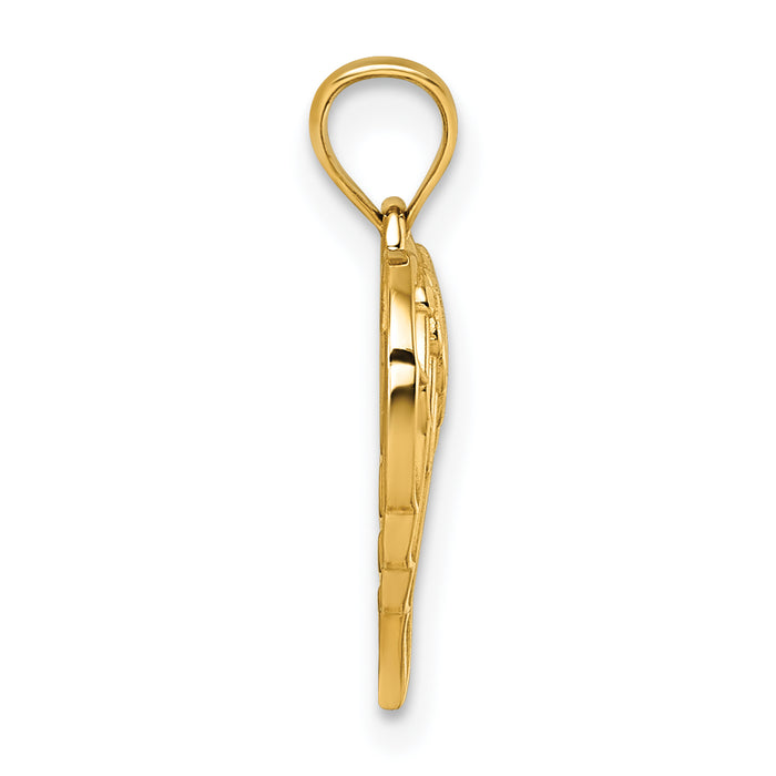 14k Polished and D/C Wings In Heart Shape Pendant