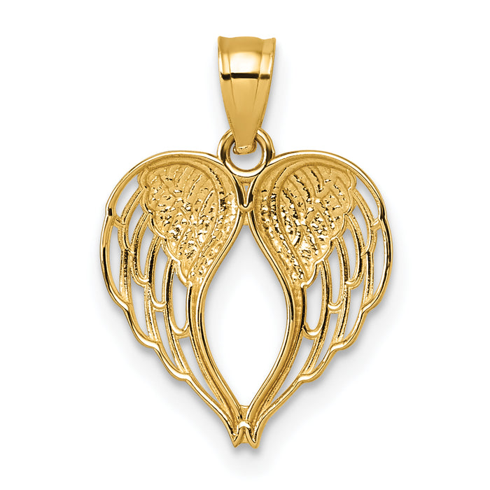14k Polished and D/C Wings In Heart Shape Pendant