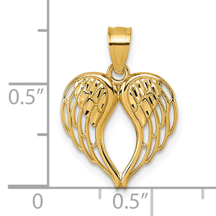 14k Polished and D/C Wings In Heart Shape Pendant