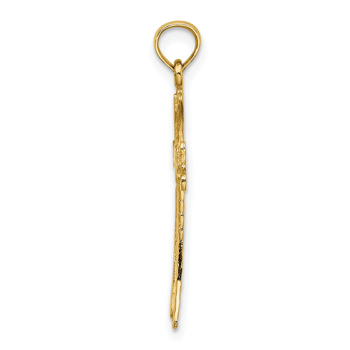 14K Polished and Engraved Cross W/ Heart Charm