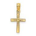 14K Polished and Engraved Mini Cross W/ Flower Charm