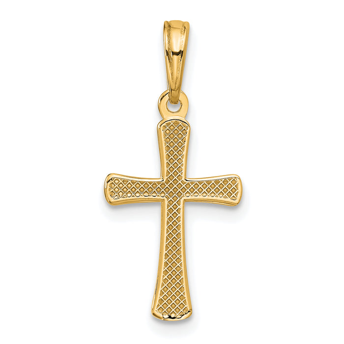 14K Polished Beveled Cross w/ Round Tips Charm