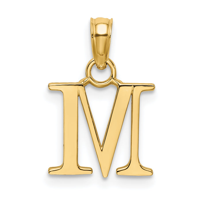 14K Polished Block Letter M Initial Pendant