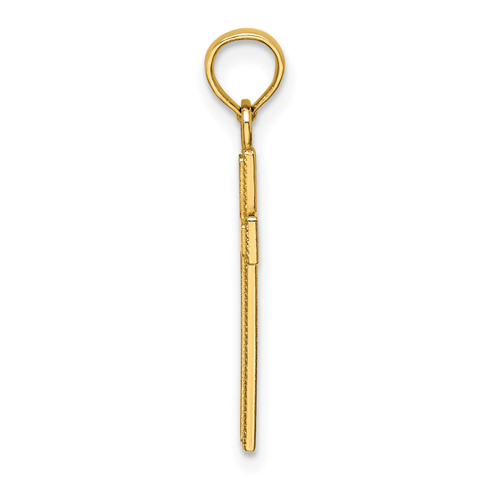 14K Polished Block Style Beaded Edge Cross Charm