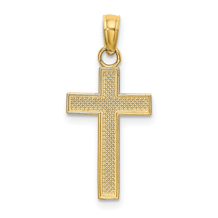 14K Polished Block Style Beaded Edge Cross Charm