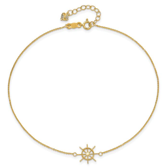 14k Polished Captains Wheel 9in Plus 1in. Ext. Anklet