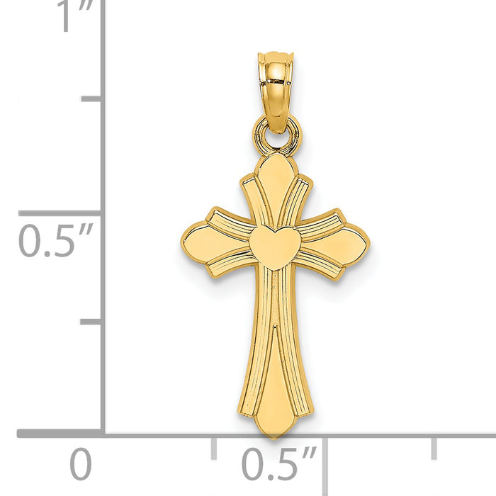 14K Polished Cross w/ Heart Charm