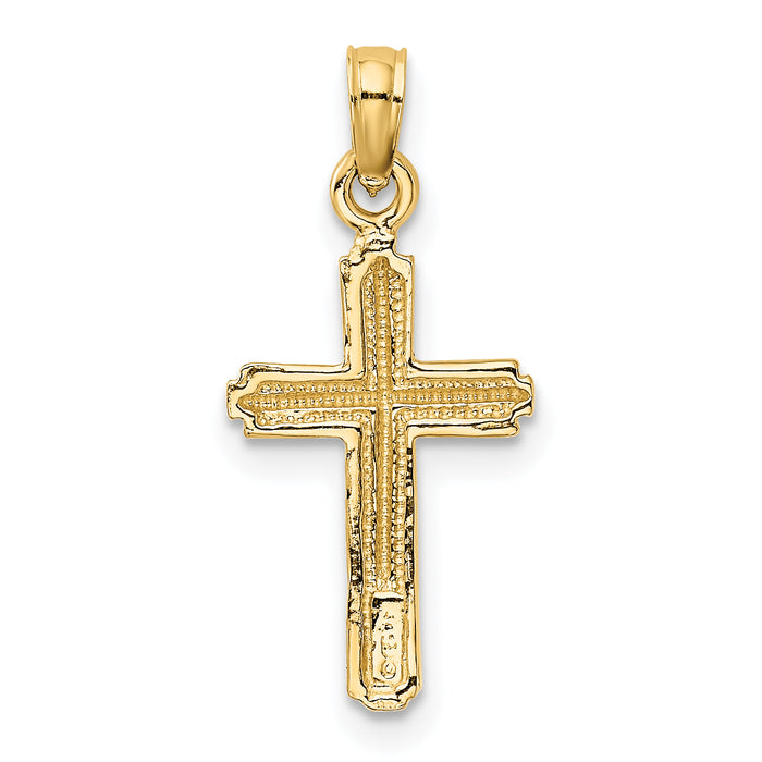 14K Polished Cross With Striped Border Pendant