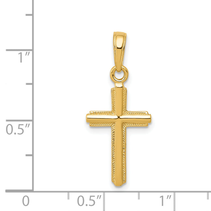14K Polished Cross With Striped Border Pendant