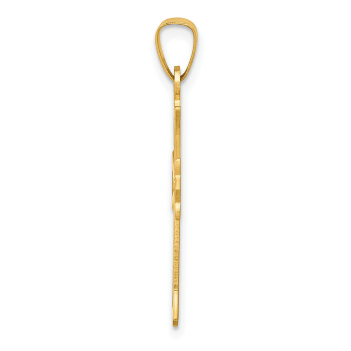 14k Polished Cut-out Fleur de Lis Cross Pendant