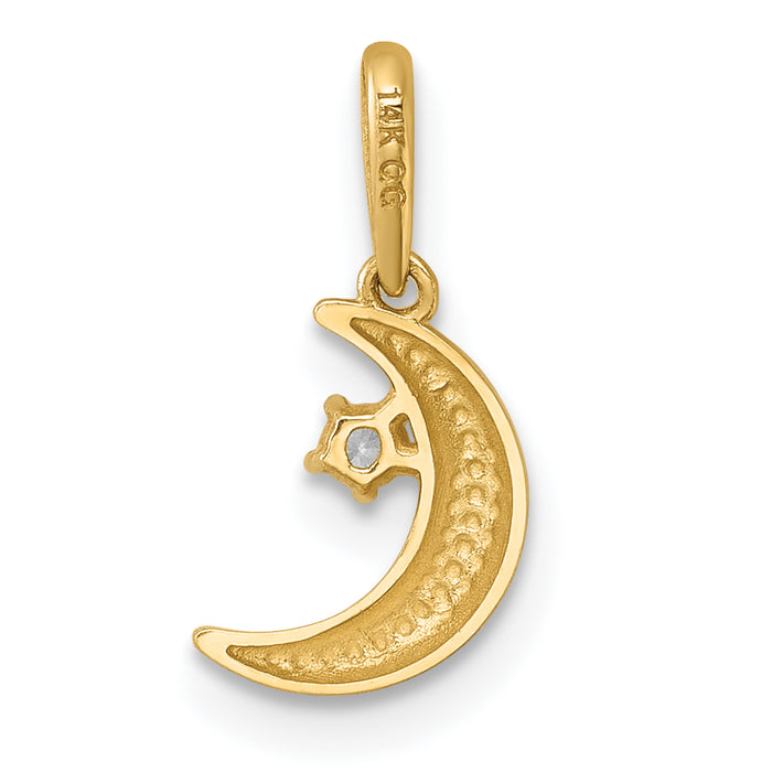 14k Polished CZ Moon Pendant